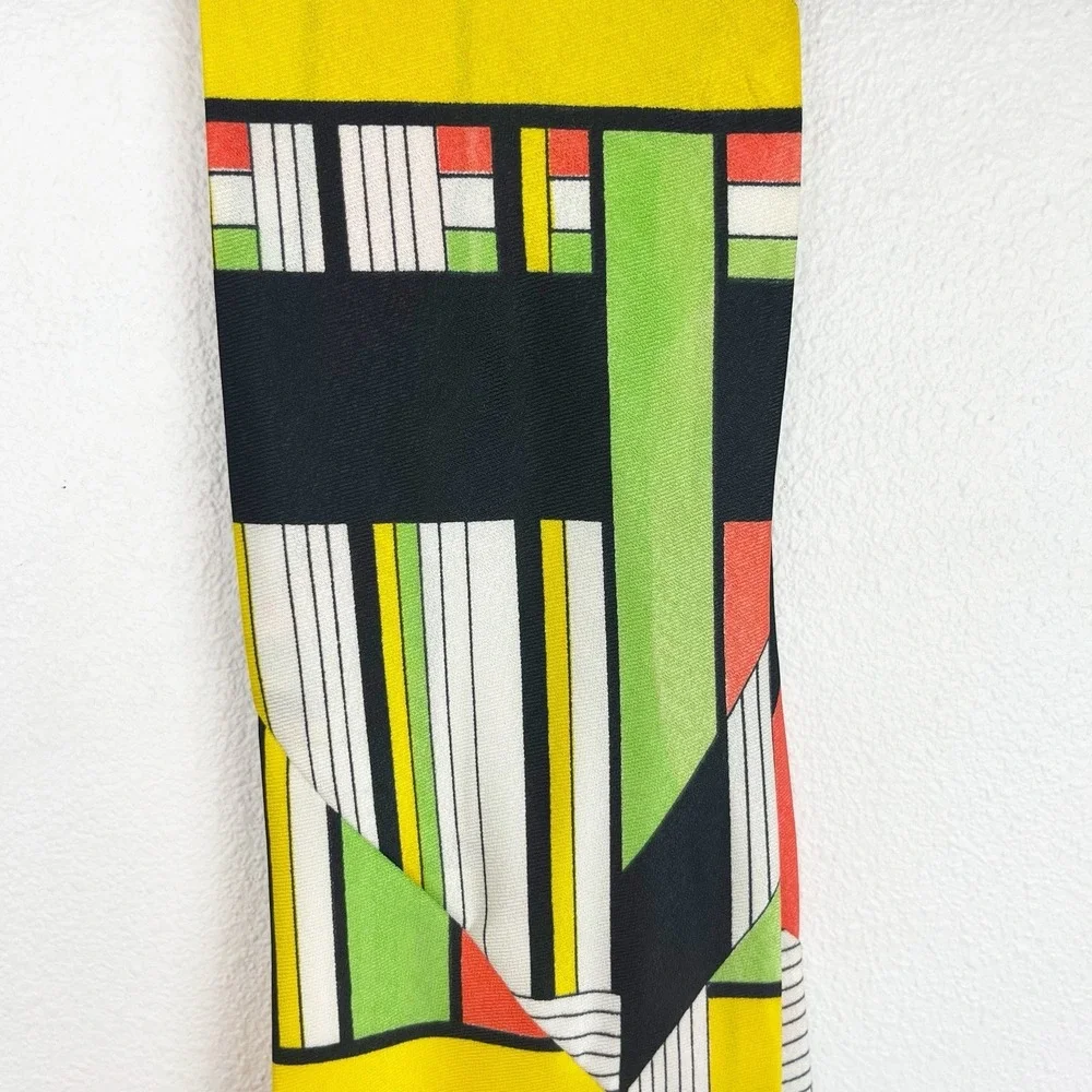VTG 70s 80s Geometric Scarf Bold Color Block Print Head Neck Wrap Retro Mod